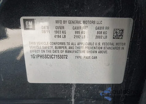 2012 Chevrolet Cruze Ltz z USA, uszkodzony, nr VIN 1G1PH5SC9C7153072